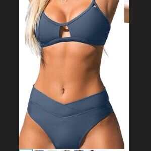 Tempest Cutout Bralette & V-Front High Waist Bikini Set Size Small